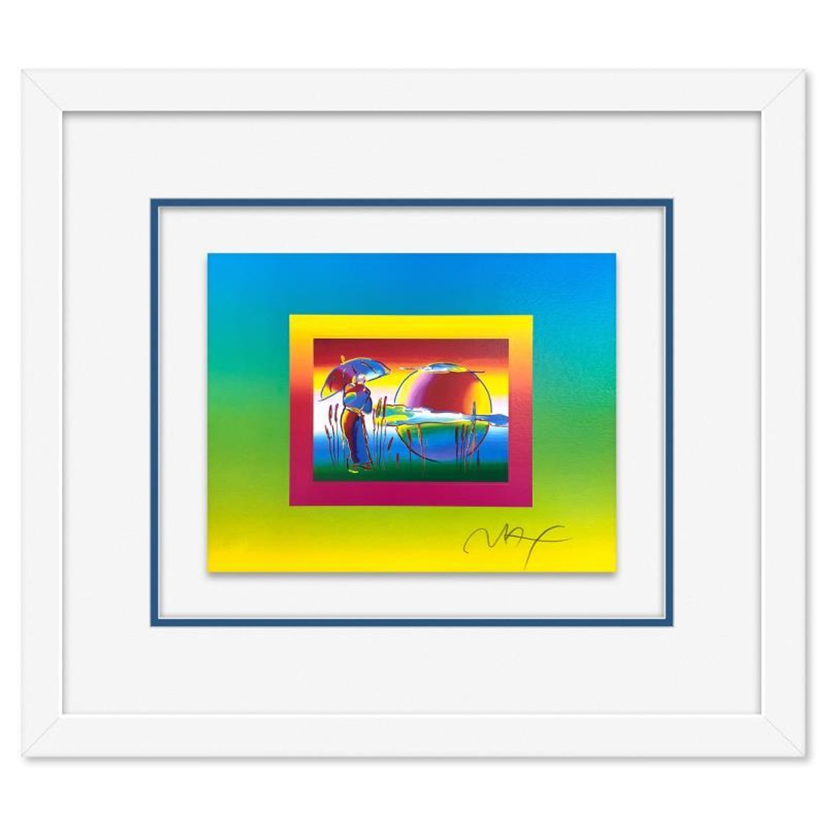 Peter Max, "Rainbow Umbrella Man on Blends" Framed Limited Edition Lithograph, Numbered and Hand Signed with Certificate of Authenticity.