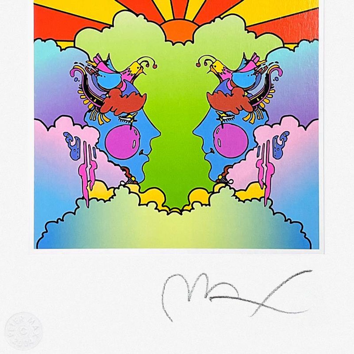 Peter Max, "Profile and Sunrise" Framed Limited Edition Lithograph, Numbered and Hand Signed with Certificate of Authenticity