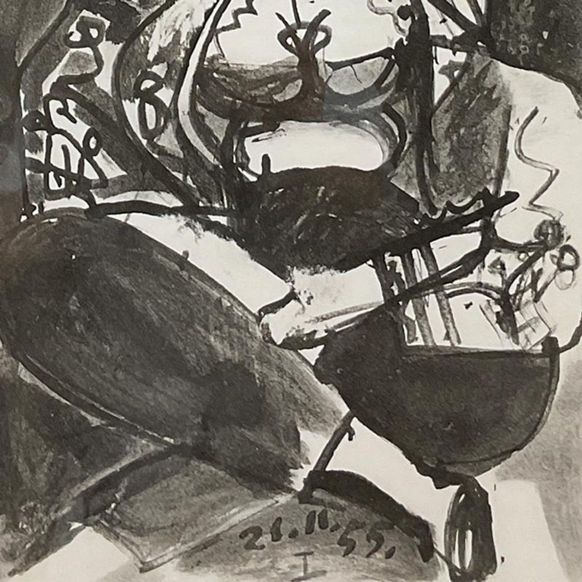 Pablo Picasso (1881-1973), "Carnet de Californie 21.11.55-I" Framed Vintage Lithograph on Paper with Letter of Authenticity.