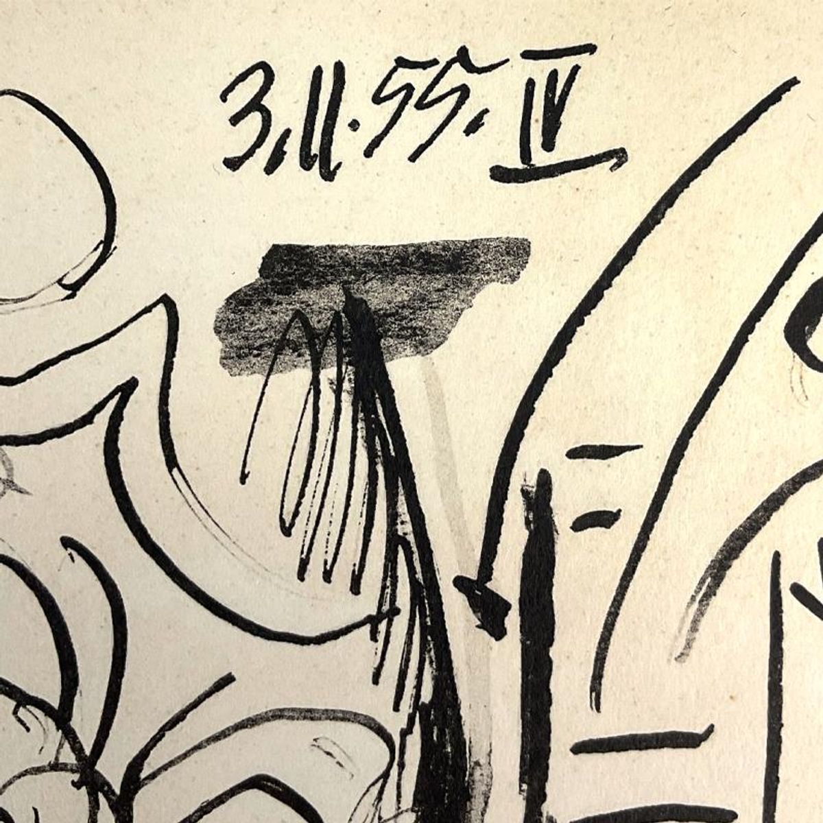 Pablo Picasso (1881-1973), "Carnet de Californie 3.11.55-IV" Vintage Lithograph Lithograph on Paper with Letter of Authenticity.