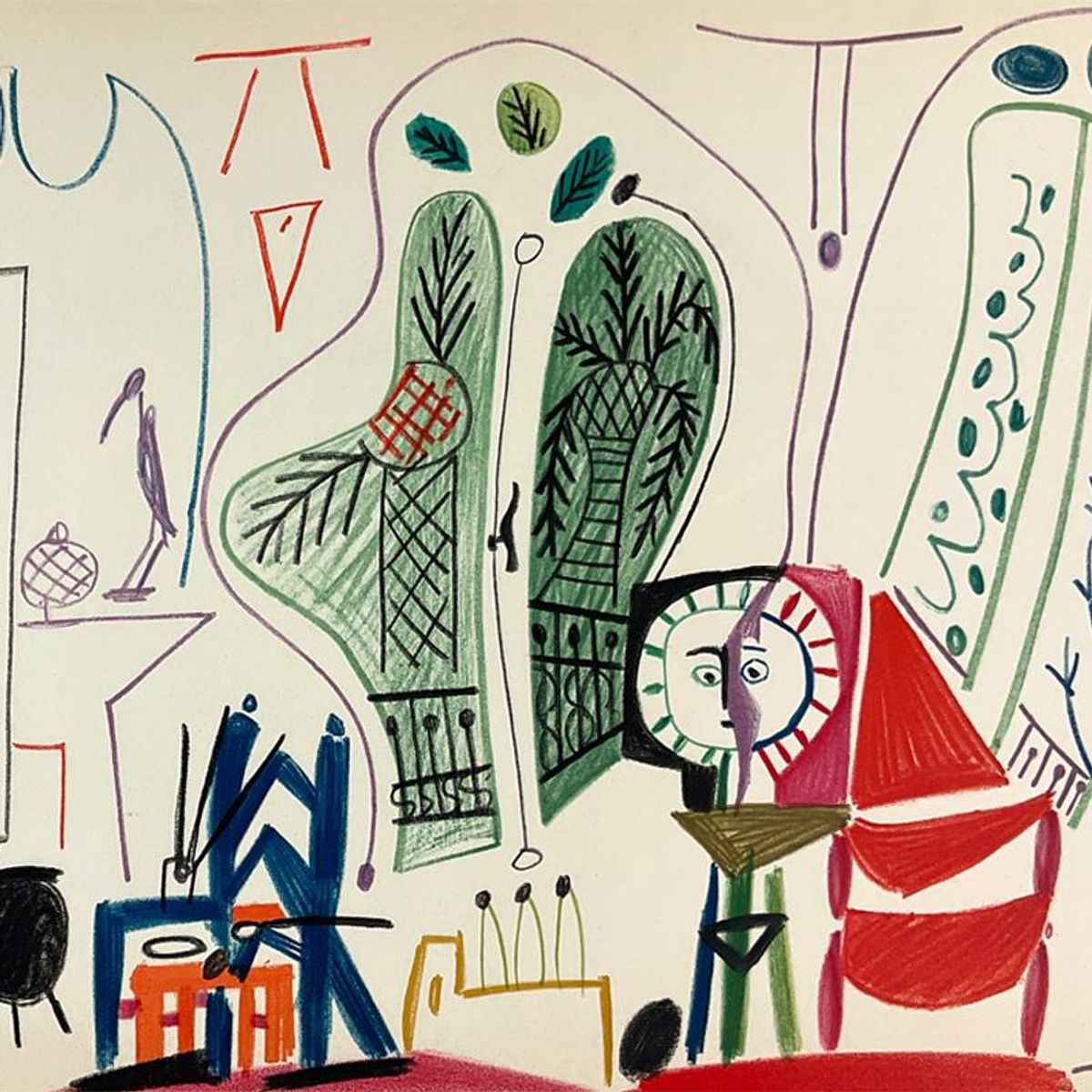 Pablo Picasso (1881-1973), "Carnet de Californie 8.11.55-IV" Framed Vintage Lithograph on Paper with Letter of Authenticity.