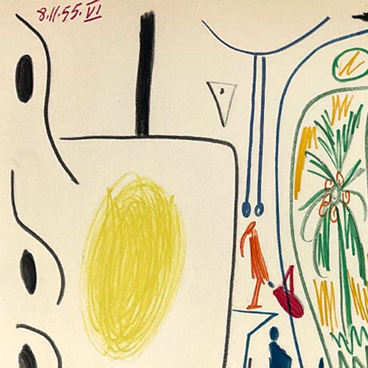 Pablo Picasso (1881-1973), "Carnet de Californie 8.11.55-VI" Framed Vintage Lithograph on Paper with Letter of Authenticity.