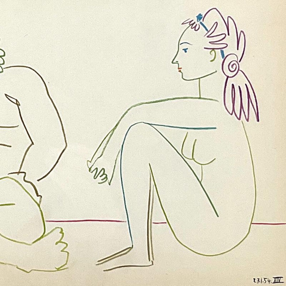 Pablo Picasso (1881-1973), "La Comedie Humaine 27.1.54-I" Framed Vintage Lithograph on Paper with Letter of Authenticity.