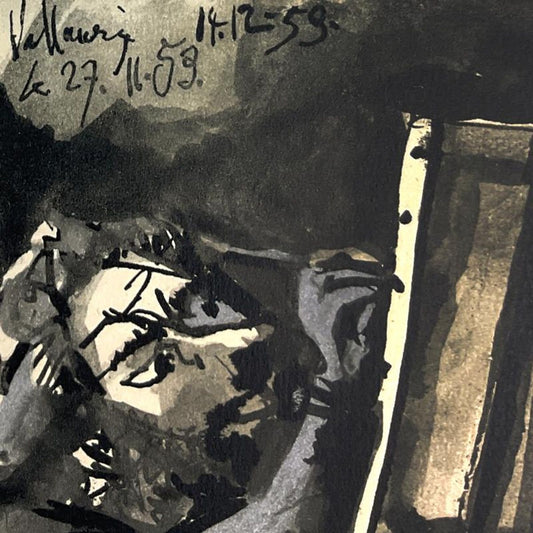 Pablo Picasso (1881-1973), "La Comedie Humaine 14.12.59" Framed Vintage Lithograph on Paper with Letter of Authenticity.