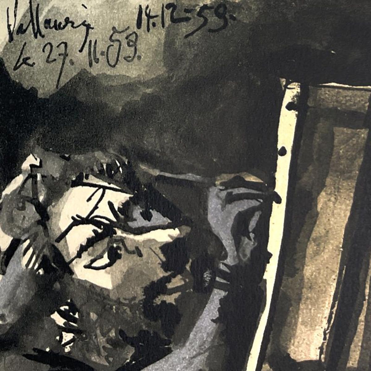 Pablo Picasso (1881-1973), "La Comedie Humaine 14.12.59" Framed Vintage Lithograph on Paper with Letter of Authenticity.