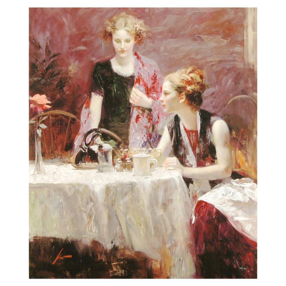 Pino (1939-2010), "After Dinner" Limited Edition on Canvas, Numbered and Hand Signed with Certificate of Authenticity.