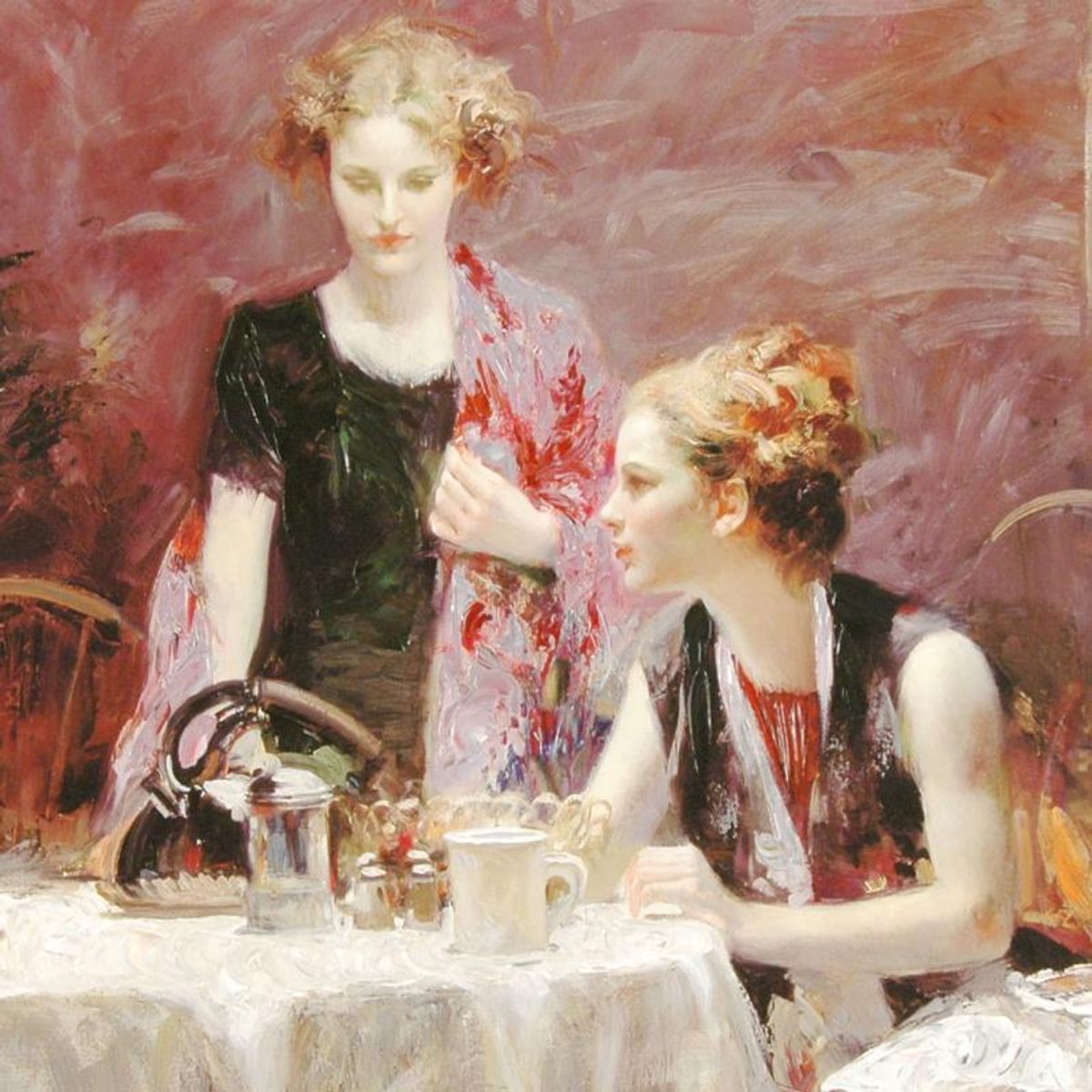 Pino (1939-2010), "After Dinner" Limited Edition on Canvas, Numbered and Hand Signed with Certificate of Authenticity.