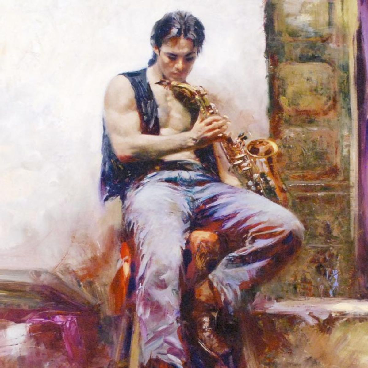 Pino (1939-2010), "Music Lover" Limited Edition on Canvas, Numbered and Hand Signed with Certificate of Authenticity.