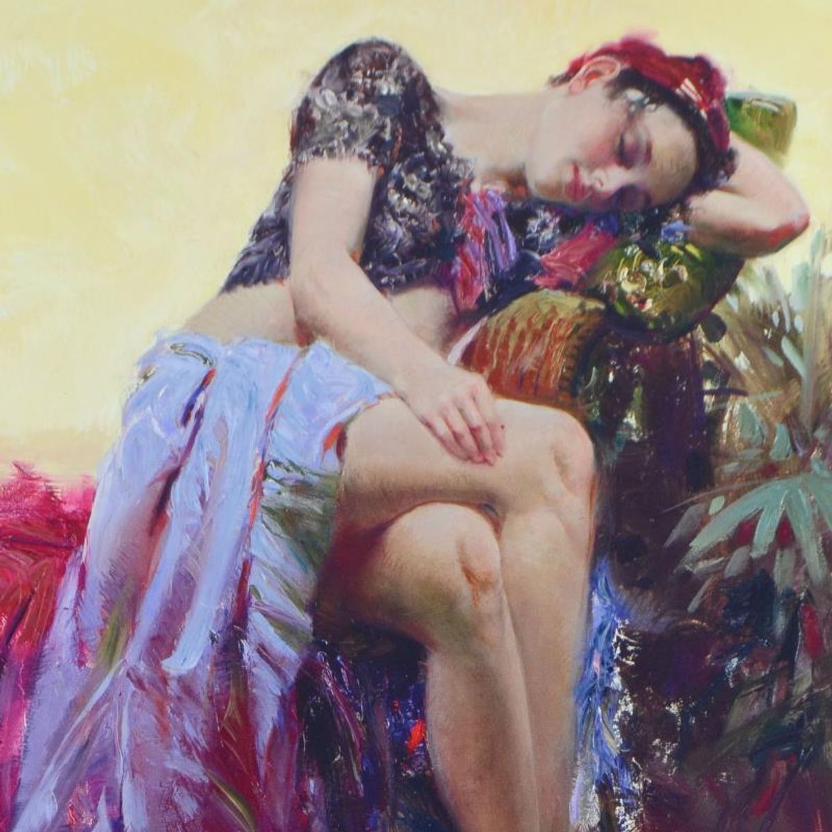 Pino (1939-2010), "Siesta" Limited Edition Hand Embellished Giclee on Canvas. Numbered and Hand Signed with Certificate of Authenticity.