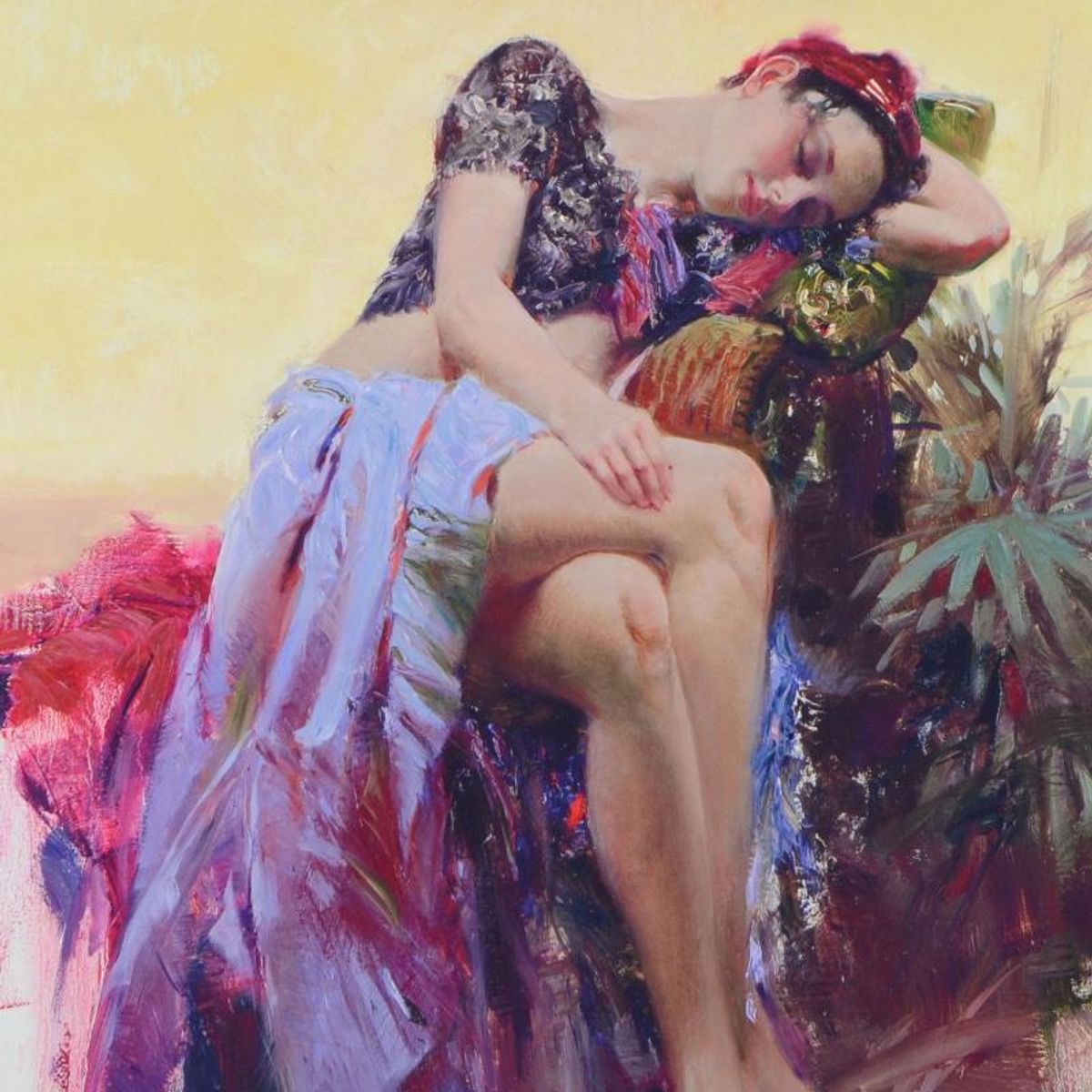 Pino (1939-2010), "Siesta" Framed Limited Edition Hand Embellished Giclee on Canvas. Numbered and Hand Signed with Certificate of Authenticity.