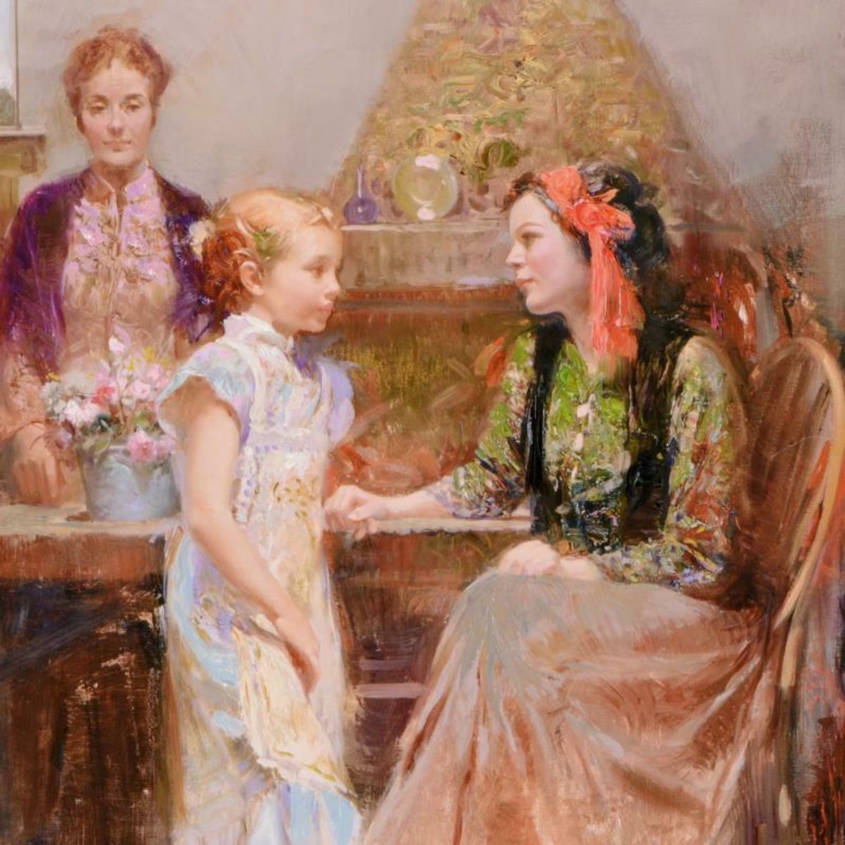 Pino (1939-2010), "Generations of Faith" Hand Embellished Limited Edition on Canvas (48" x 38"), Numbered and Hand Signed with Certificate of Authenticity.