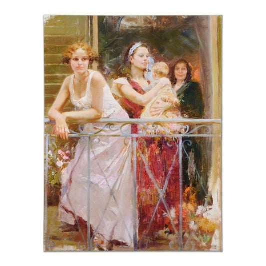 Pino (1939-2010), "Waiting on the Balcony" Hand Embellished Limited Edition on Canvas (48" x 36"), Numbered and Hand Signed with Certificate of Authenticity.