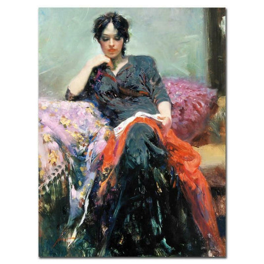 Pino (1939-2010), "Her Favorite Book" Hand Embellished Limited Edition on Canvas (30" x 40"), Numbered and Hand Signed with Certificate of Authenticity.