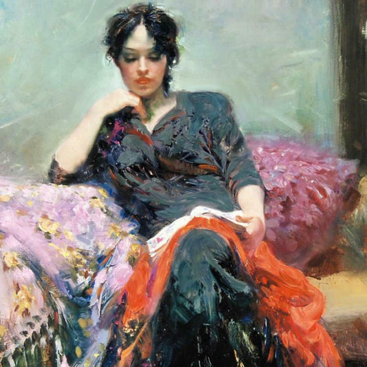 Pino (1939-2010), "Her Favorite Book" Hand Embellished Limited Edition on Canvas (30" x 40"), Numbered and Hand Signed with Certificate of Authenticity.