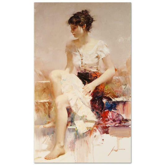 Pino (1939-2010), "White Lace" Hand Embellished Limited Edition on Canvas (24" x 40"), Numbered and Hand Signed with Certificate of Authenticity.