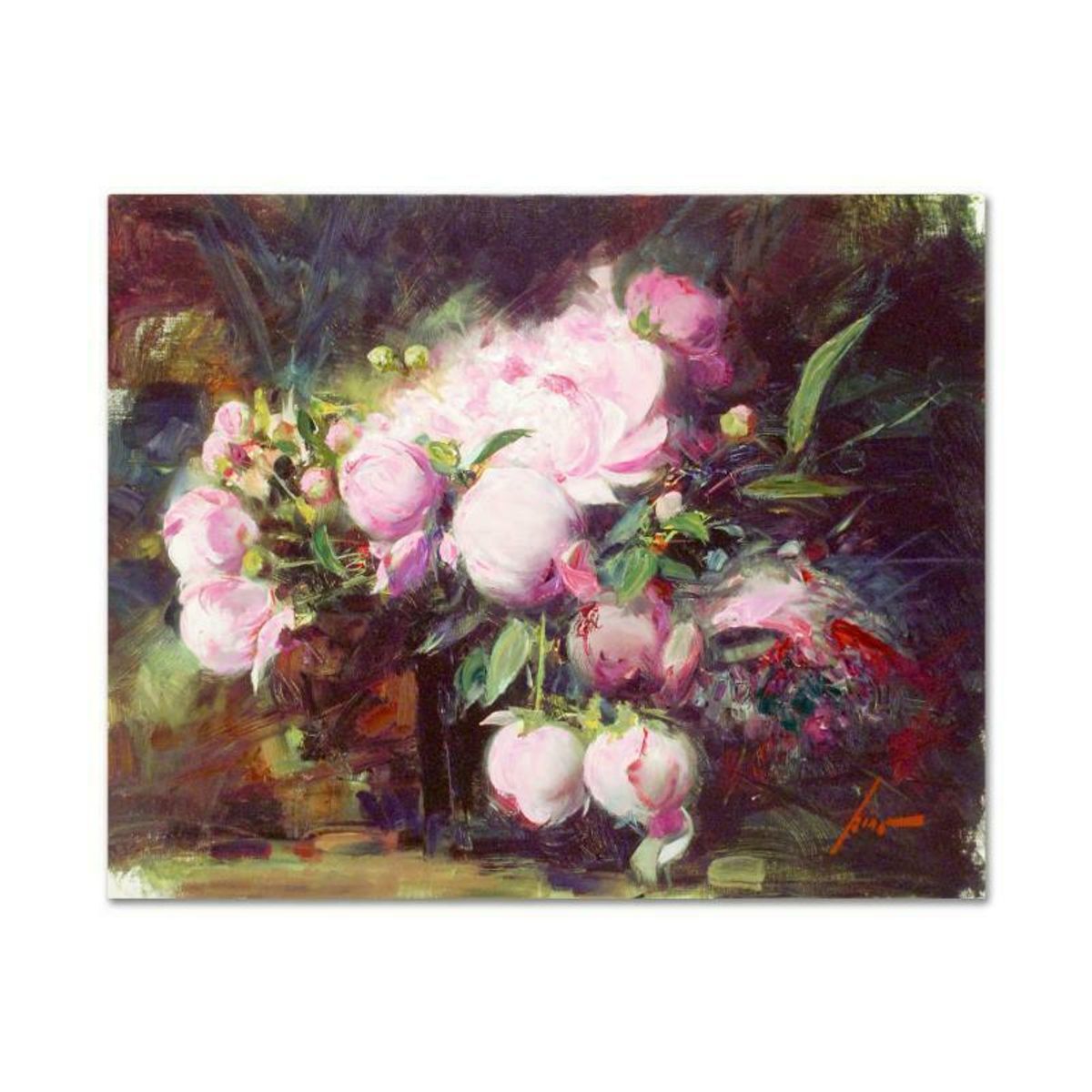 Pino (1939-2010), "Peonies" Hand Embellished Limited Edition on Canvas, Numbered and Hand Signed with Certificate of Authenticity.