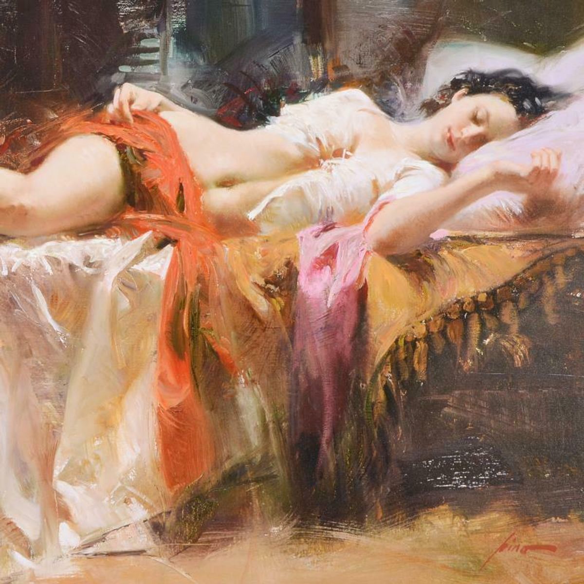 Pino (1939-2010), "Restless Beauty" Hand Embellished Limited Edition on Canvas (40" x 28"), Numbered and Hand Signed with Certificate of Authenticity.
