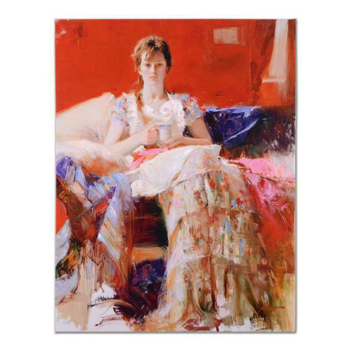 Pino (1939-2010), "Afternoon Tea" Hand Embellished Limited Edition on Canvas, Numbered and Hand Signed with Certificate of Authenticity.