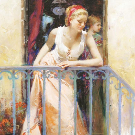 Pino (1939-2010), "At the Balcony" Limited Edition on Canvas, Numbered and Hand Signed with Certificate of Authenticity.