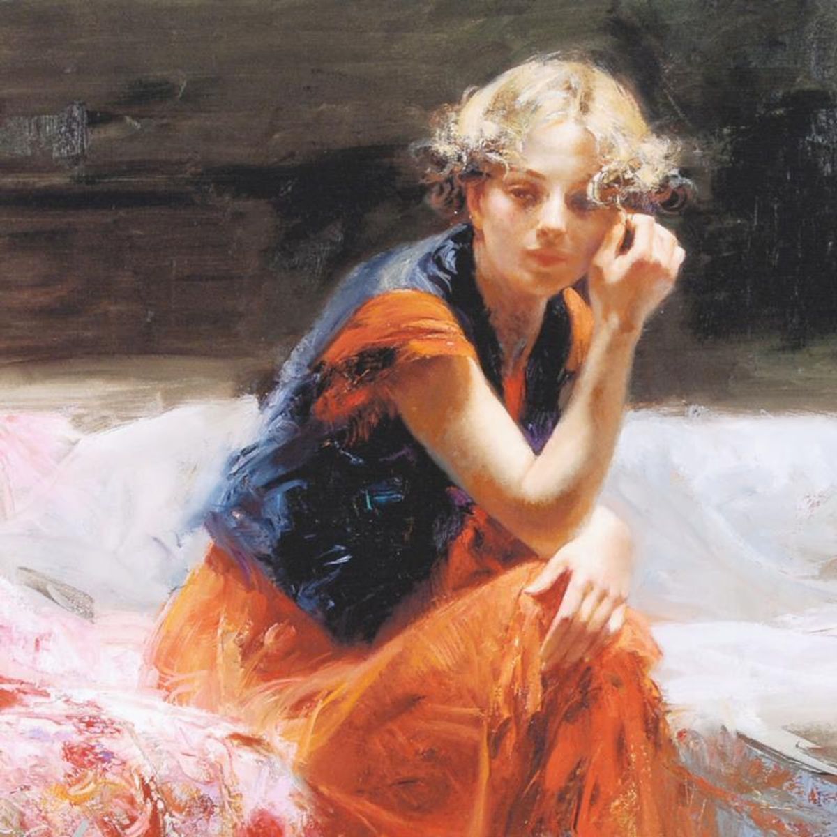 Pino (1939-2010), "Silent Contemplation" Limited Edition on Canvas, Numbered and Hand Signed with Certificate of Authenticity.