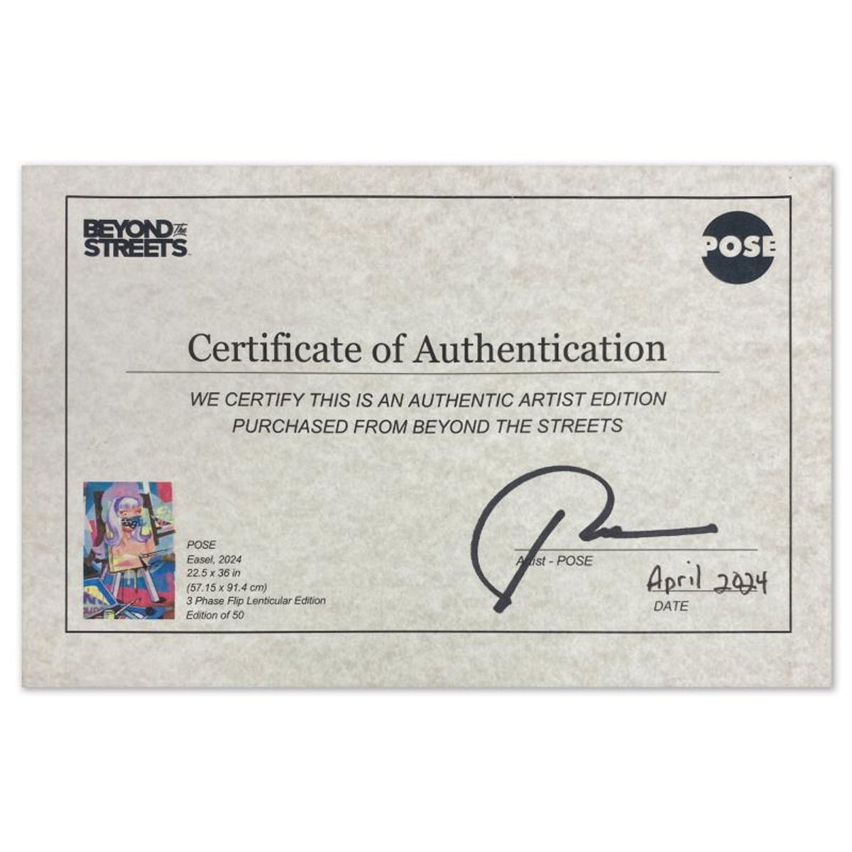 POSE, "Easel" Framed Limited Edition Lenticular Artist Edition with Hand Signed Certificate of Authenticity