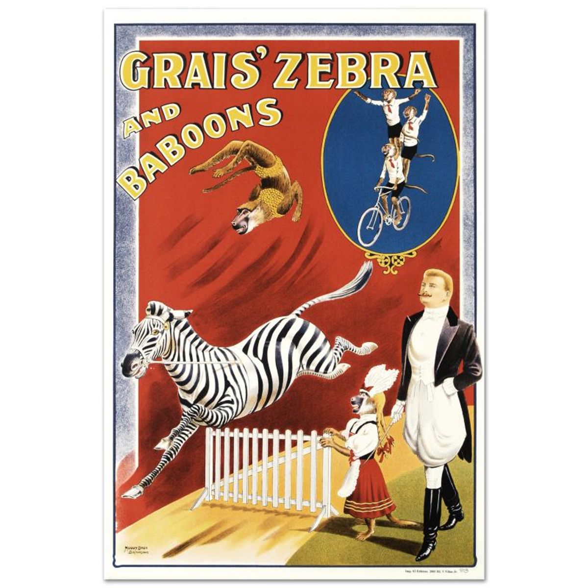 RE Society, "Grais Zebra and Baboons" Hand Pulled Lithograph, Image Originally by Albert Whitfield. Includes Letter of Authenticity.