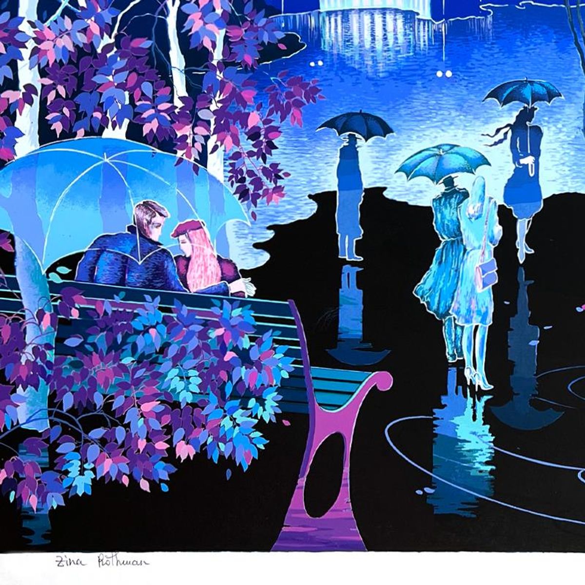 Zina Roitman, "Rainy Night" Limited Edition Serigraph, Hand Signed and Numbered, Letter of Authenticity.