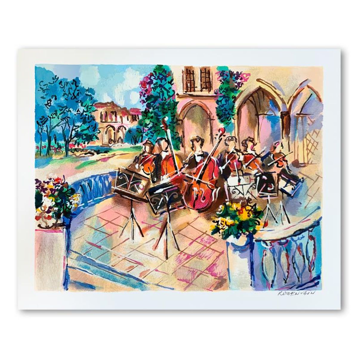 Michael Rozenvain, "Orchestral Balcony" Hand Signed Limited Edition Serigraph on Paper with Letter of Authenticity.