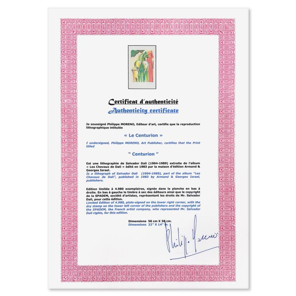 Salvador Dali (1904-1989), "Le Centurion" Framed Limited Edition Lithograph (1983), Plate Signed with Certificate of Authenticity.