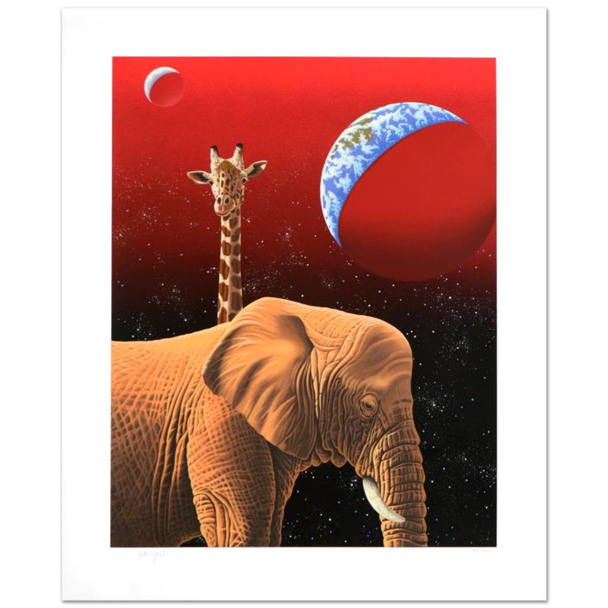 William Schimmel, "Our Home Too I, Elephants" Limited Edition Serigraph, Numbered and Hand Signed with Certificate of Authenticity.
