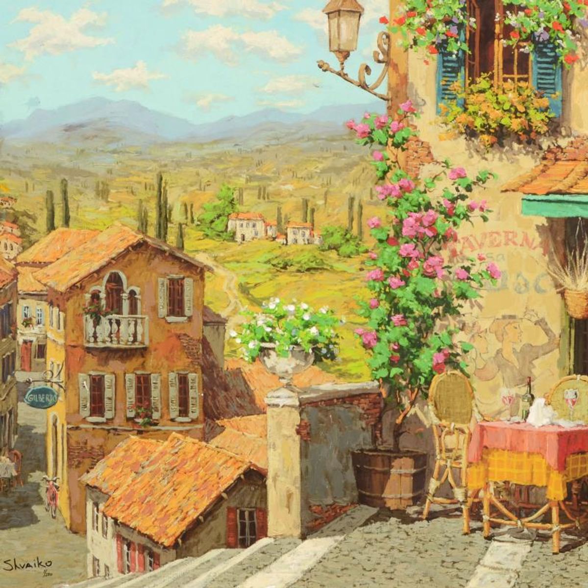 Viktor Shvaiko, "San Trovaro Taverna" Hand Embellished Limited Edition on Canvas, Numbered and Hand Signed with Letter of Authenticity.