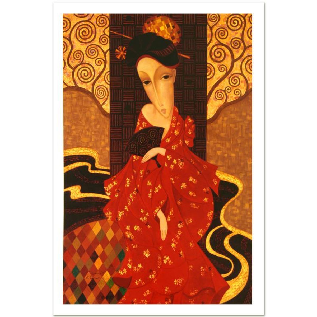 Sergey Smirnov (1953-2006), "Geisha In Red" Limited Edition Mixed Media on Canvas (32.5" x 50.5"), Numbered, Plate Signed and Hand Signed by the Artist's Widow, Natasha Smirnov. Includes Cert