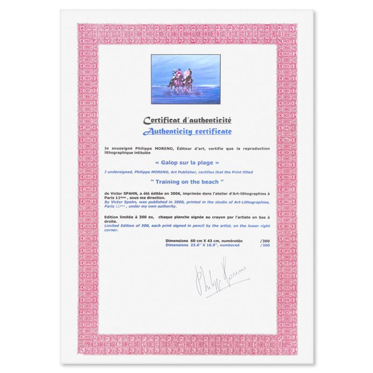 Victor Spahn, "Training on the beach" hand signed limited edition lithograph with Certificate of Authenticity.