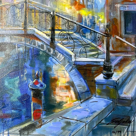 Vadik Suljakov, "Gondola at Twilight" Hand Embellished Limited Edition on Canvas, Numbered and Hand Signed with Certificate of Authenticity.