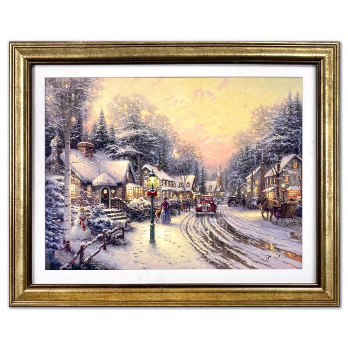 Thomas Kinkade (1958-2012), "Village Christmas" Framed Limited Edition Lithograph, Numbered and Signed with Letter of Authenticity