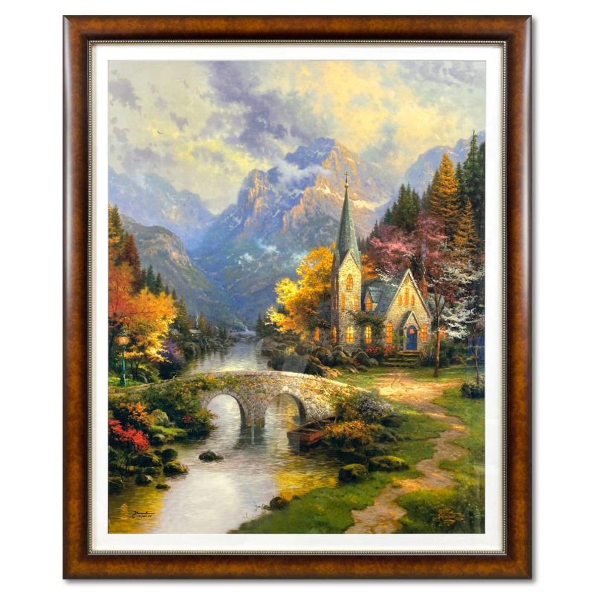 Thomas Kinkade (1958-2012), "Mountain Chapel" Framed Limited Edition Lithograph, Numbered and Signed with Letter of Authenticity.