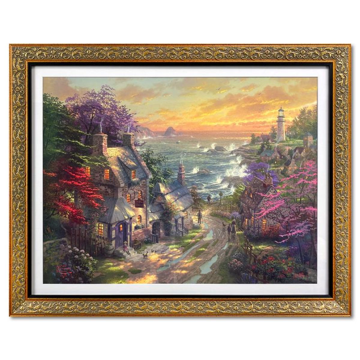 Thomas Kinkade (1958-2012), "Village Lighthouse" Framed Limited Edition Lithograph, Numbered and Signed with Letter of Authenticity.