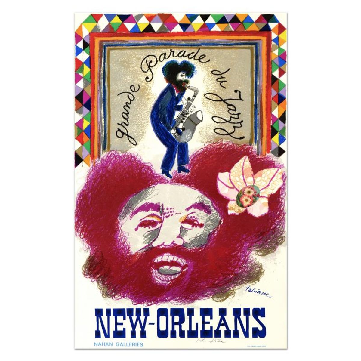 Theo Tobiasse (1927-2012), "Grande Parade Du Jazz" This is a Lithographic Poster, Hand Signed with Certificate. Each piece is a unique variation. The collage will vary slightly.