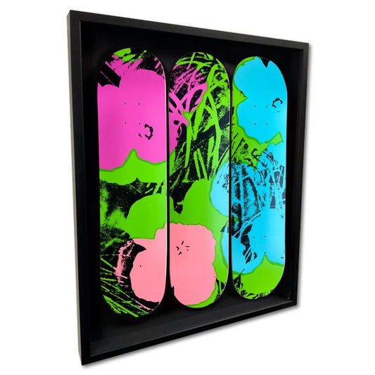 Warhol (1928-1987), "Flowers - Green/Pink" Framed Limited Edition Skateboard Triptych, Numbered and Plate Signed with Letter of Authenticity.