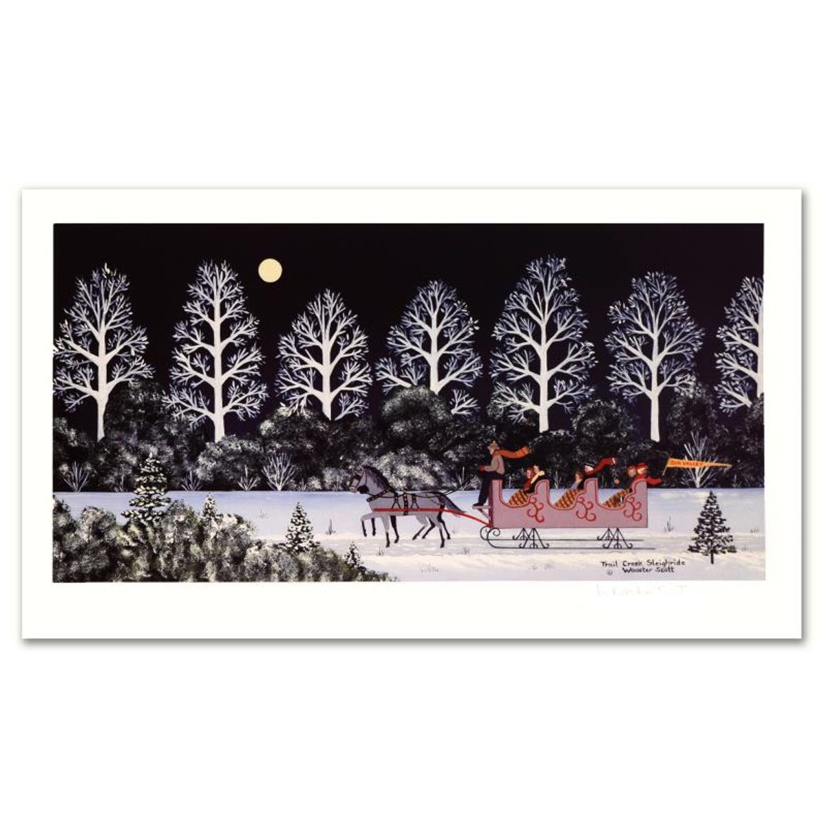 Jane Wooster Scott, "Trail Creek Sleigh Ride" Hand Signed Limited Edition Lithograph with Letter of Authenticity.