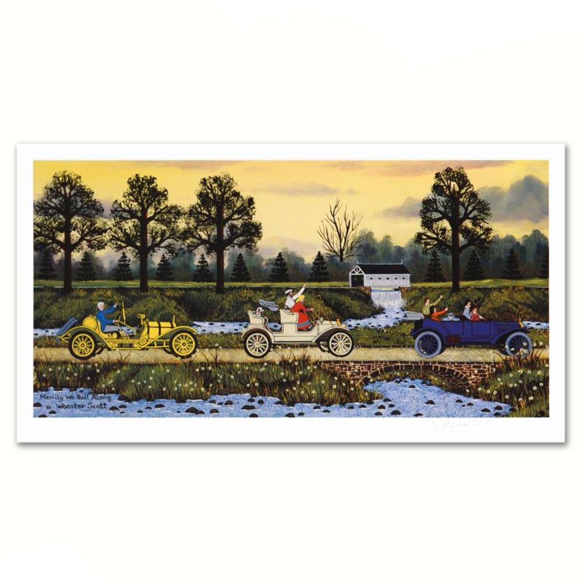 Jane Wooster Scott, "Merrily We Roll Along" Hand Signed Limited Edition Lithograph with Letter of Authenticity.