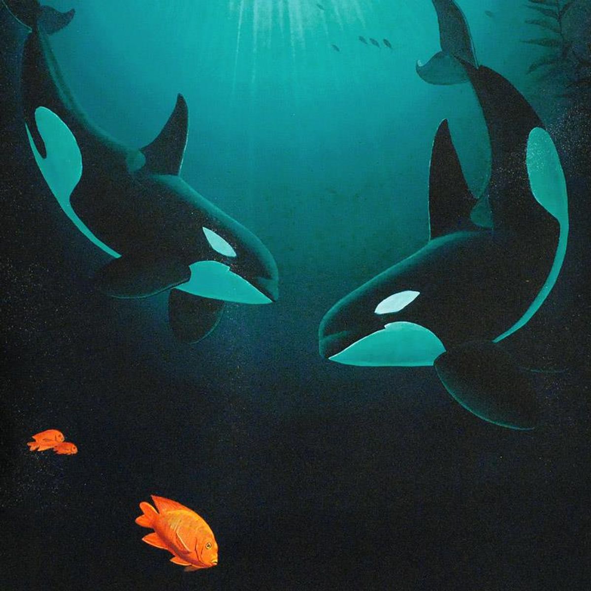 In the Company of Orcas Limited Edition Giclee on Canvas by renowned artist WYLAND, Numbered and Hand Signed with Certificate of Authenticity.