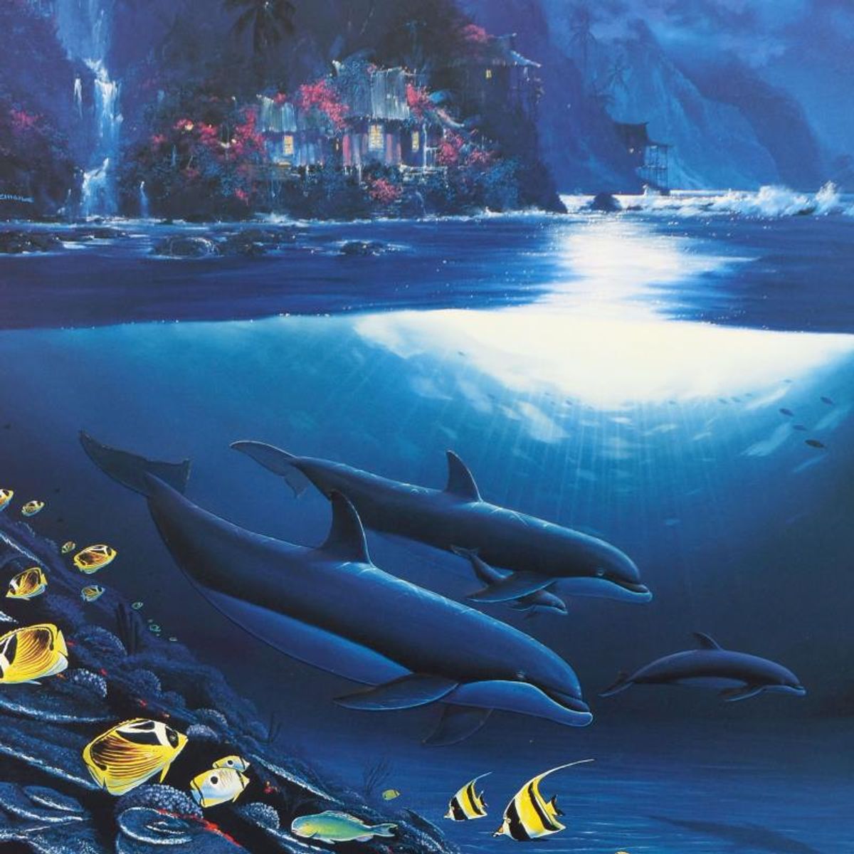Paradise Limited Edition Lithograph by Wyland and Jim Coleman, Numbered and Hand Signed with Certificate of Authenticity.