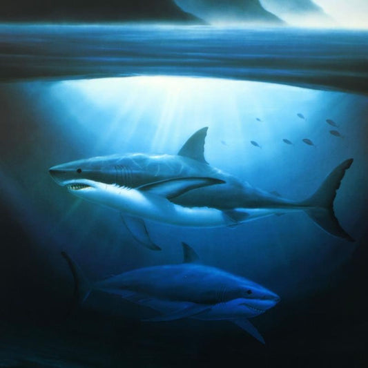 Wyland, "Great White Sharks" Limited Edition Lithograph, Numbered and Hand Signed with Letter of Authenticity.