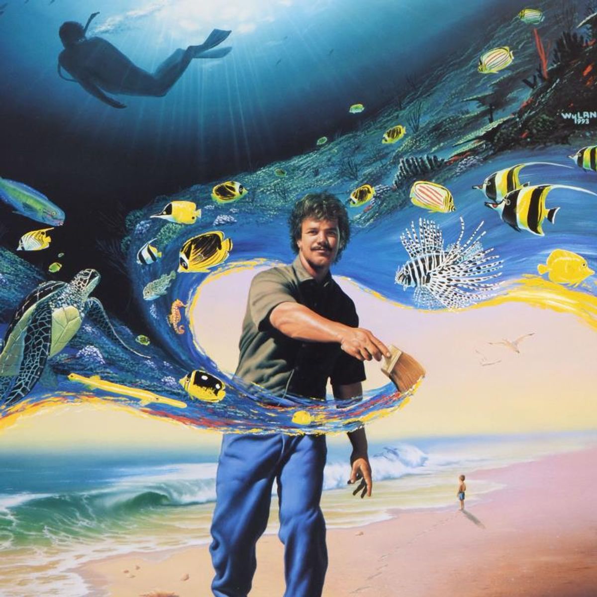 Wyland and Jim Warren, "Another Day At the Office" Limited Edition Lithograph, Numbered and Hand Signed by Jim Warren and Plate Signed by Wyland with Letter of Authenticity.