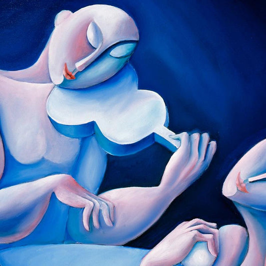 Yuroz, "The Light Blue Couch" Hand Signed Limited Edition Serigraph with Certificate of Authenticity.