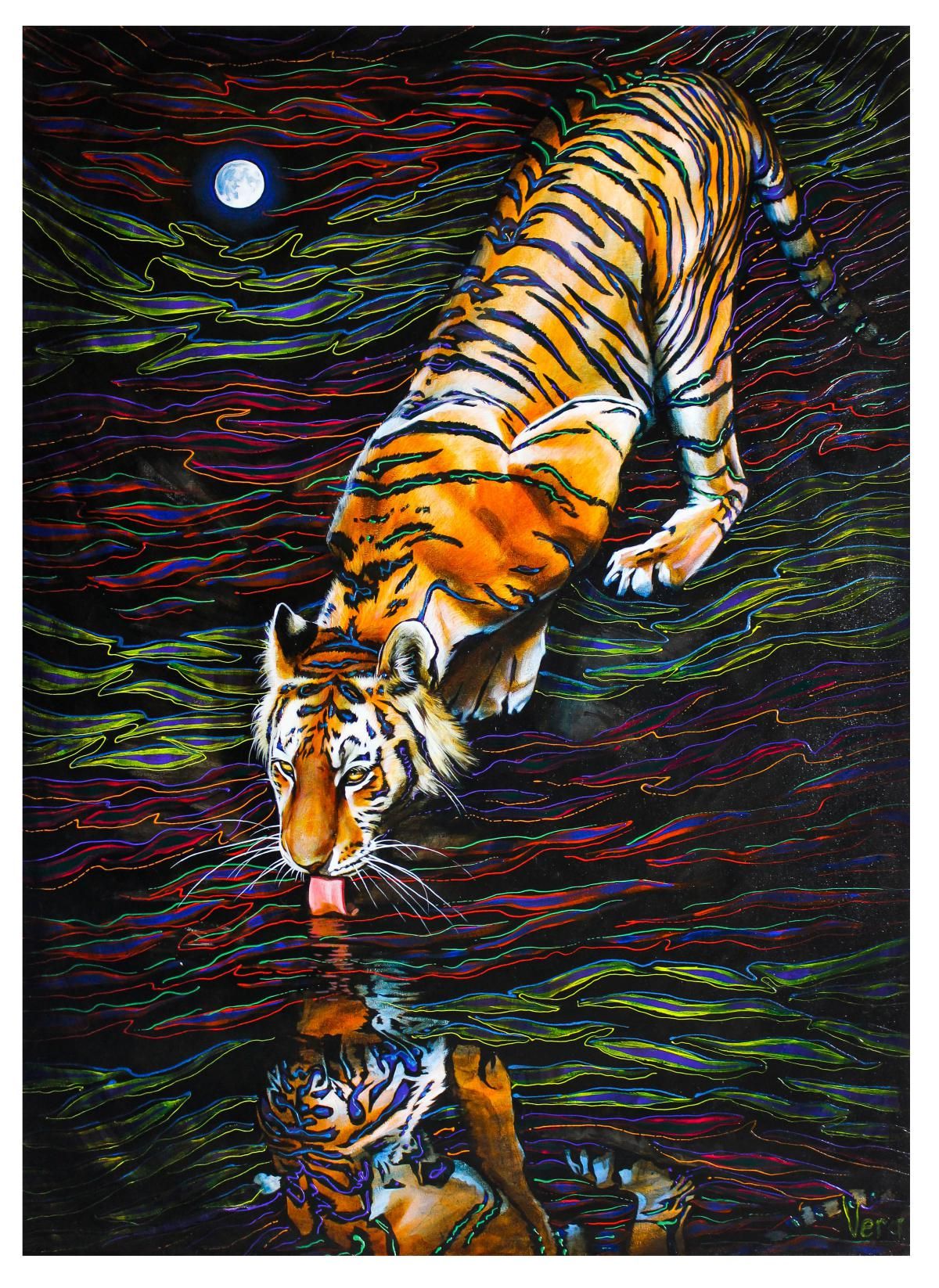 Vera V. Goncharenko- Original Oil on Canvas "Licking A Puddle"