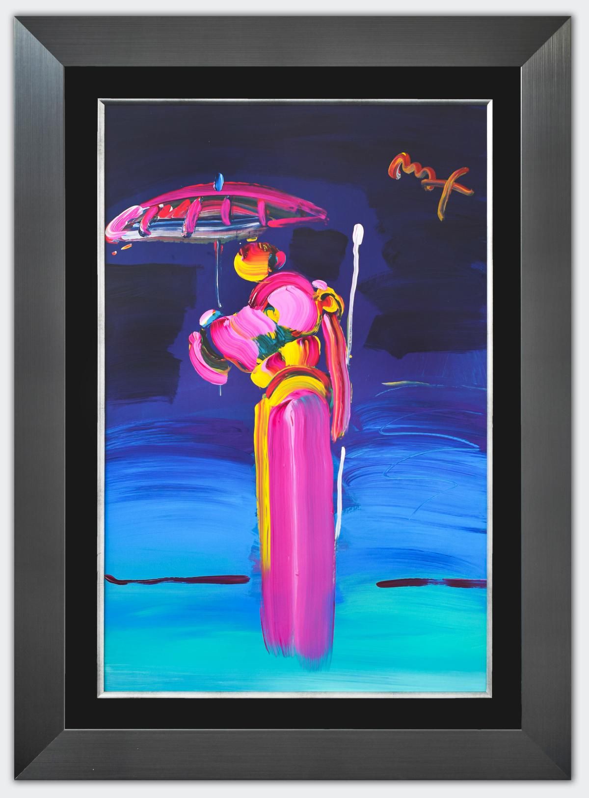 Peter Max- Original Mixed Media "Umbrella Man with Cane"