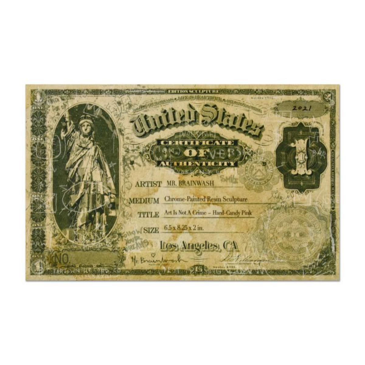 Mr. Brainwash- Resin Sculpture "Art Is Not a Crime (Chrome Pink)"