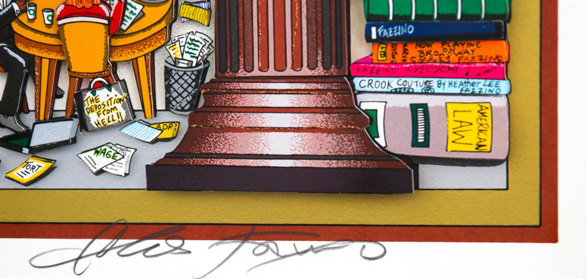 Charles Fazzino- 3D Construction Silkscreen Serigraph "Law and Disorder in the Court! (Blue)"